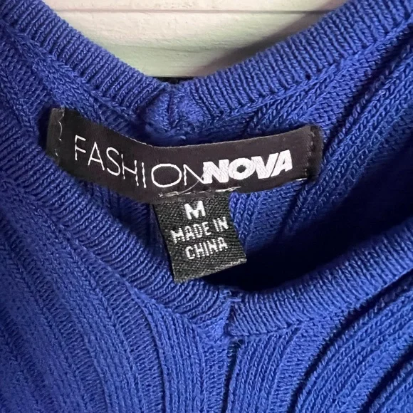 Fashion Nova Royal Blue Ribbed Long Sleeve Jumpsuit Romper - Picture 3 of 4